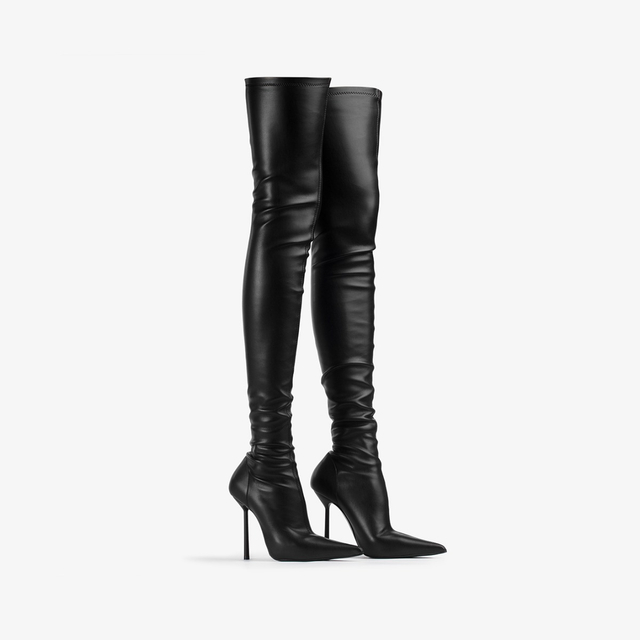 Le Silla Stivale sopra il ginocchio pelle vegan stretch nero Sconto