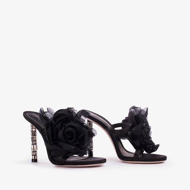 Le Silla Sandalo fiore raso nero Moda