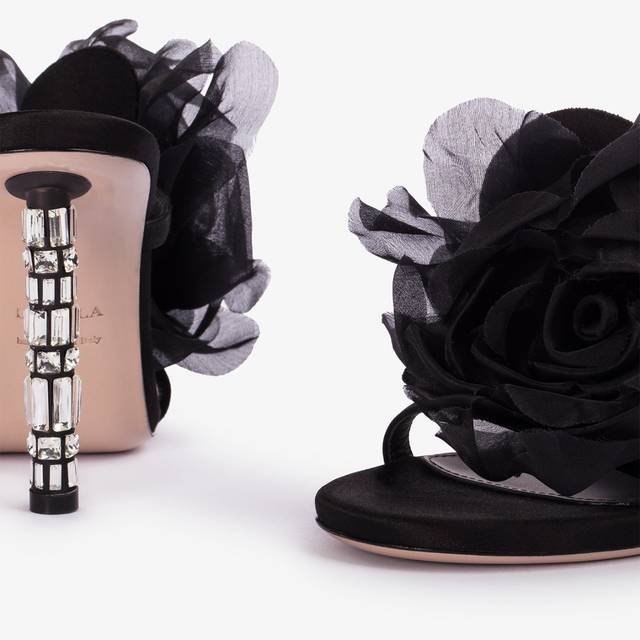 Le Silla Sandalo fiore raso nero Moda