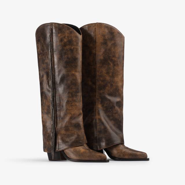 Le Silla Stivale al ginocchio d'ispirazione Western con risvolto pelle effetto vintage marrone Consegna Veloce