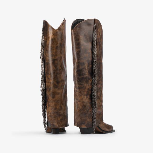 Le Silla Stivale al ginocchio d'ispirazione Western con risvolto pelle effetto vintage marrone Consegna Veloce