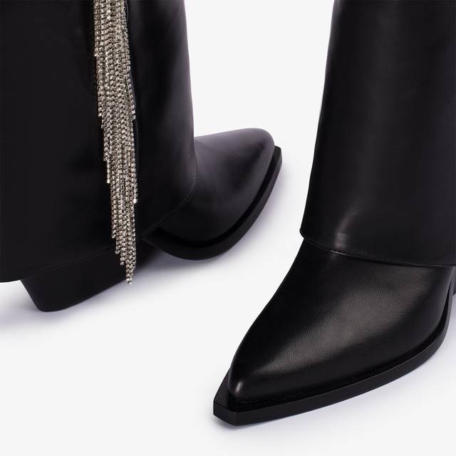 Le Silla Stivale al ginocchio d'ispirazione Western con risvolto nappa nera con frange argento Promozione Limitata