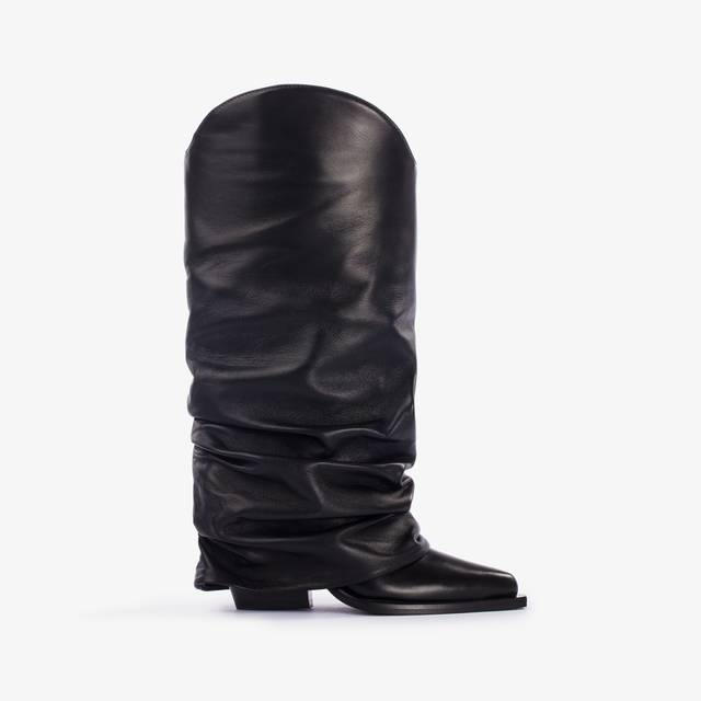 Le Silla Stivale al ginocchio con risvolto d'ispirazione Western nappa nero