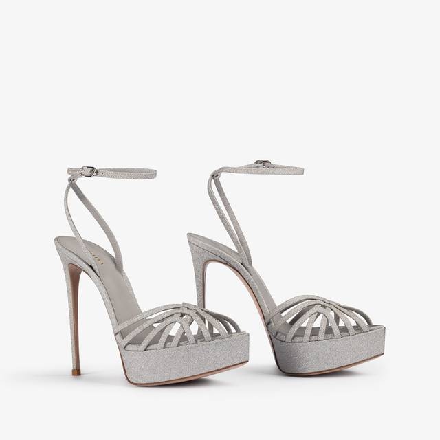 Le Silla Sandalo con plateau glitter argento Presa