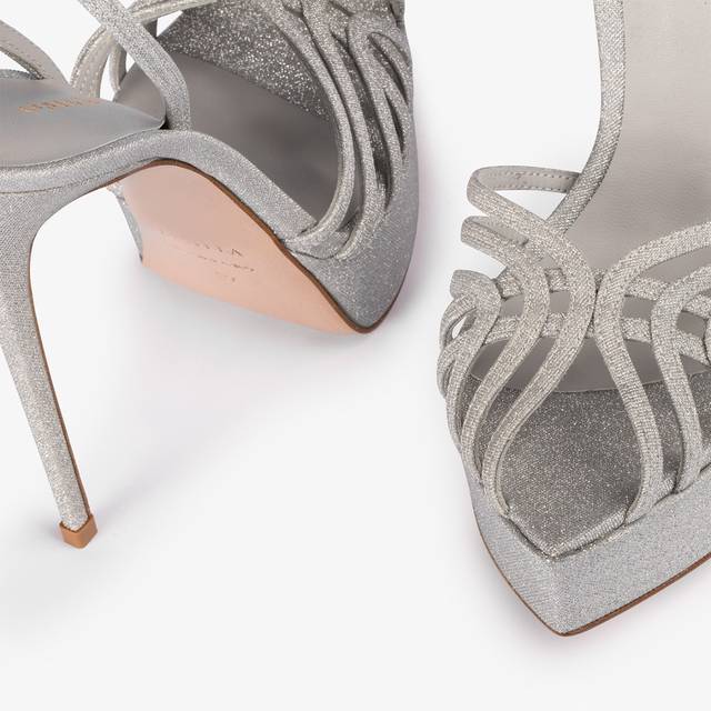 Le Silla Sandalo con plateau glitter argento Presa