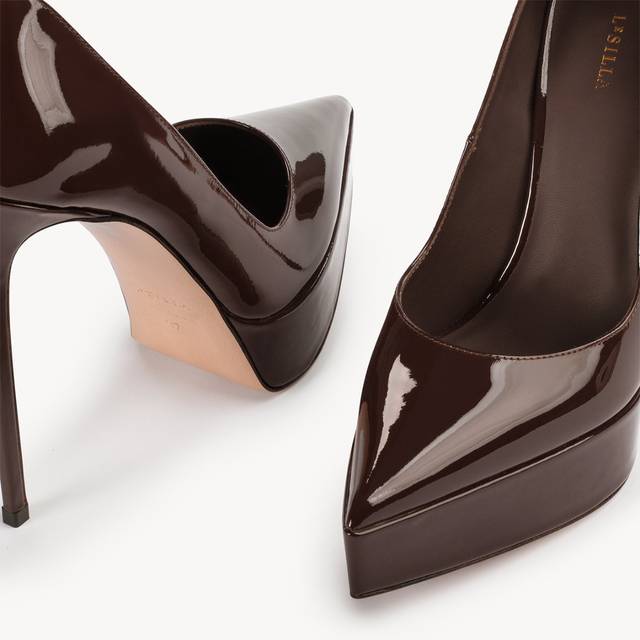 Le Silla Décolleté con plateau vernice marrone fondente Saldi Di Fabbrica