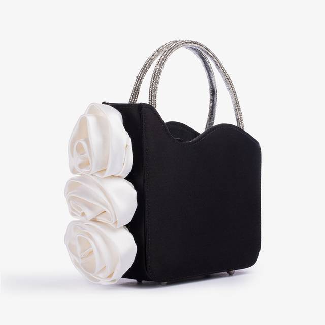 Le Silla Mini bag raso nero e Cristalli con rose Spedizione Gratuita