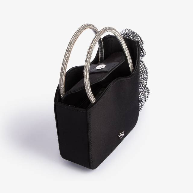 Le Silla Mini bag raso nero e Cristalli con rose gioiello Outlet
