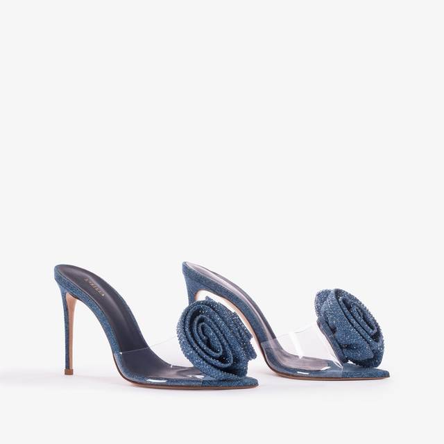 Le Silla Sandalo mule gioiello denim e plexy blu e Cristalli Saldi