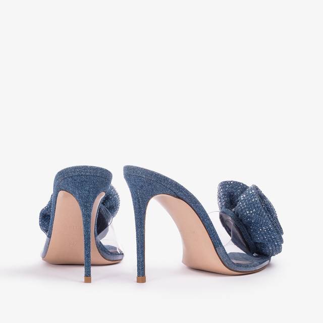 Le Silla Sandalo mule gioiello denim e plexy blu e Cristalli Saldi