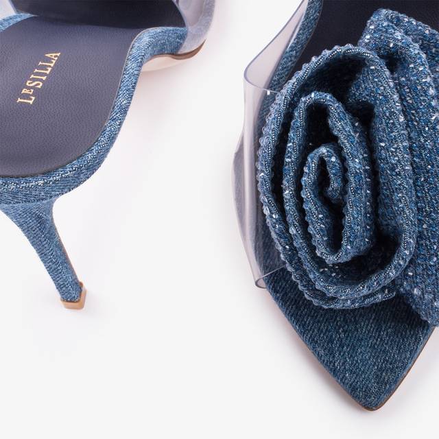 Le Silla Sandalo mule gioiello denim e plexy blu e Cristalli Saldi