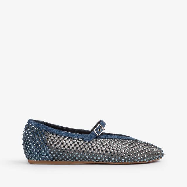 Le Silla Ballerina gioiello rete denim blu con Cristalli