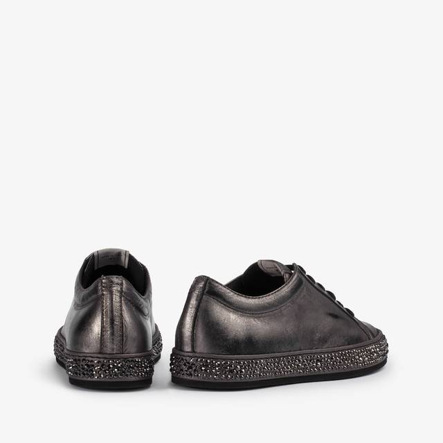 Le Silla Sneaker pelle laminata effetto vintage peltro con Cristalli Novità