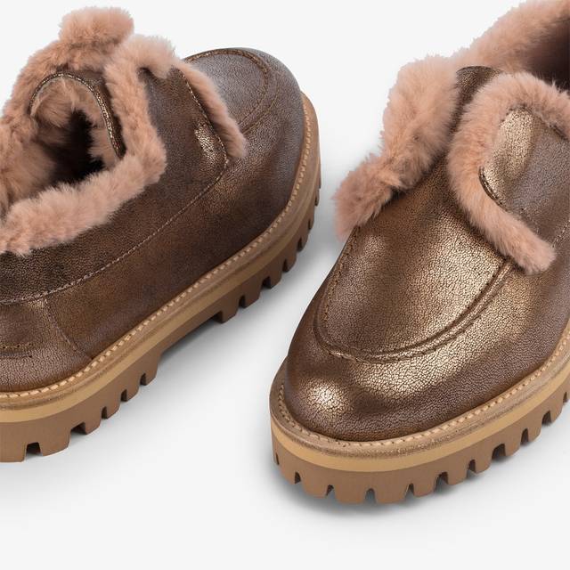 Le Silla Mocassino pelle laminata effetto vintage mordorè con fodera lapin Presa