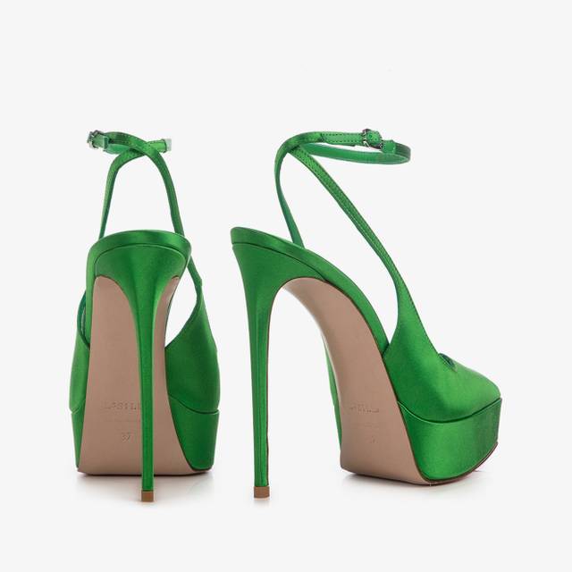Le Silla Slingback con plateau raso verde emerald Vendita Calda