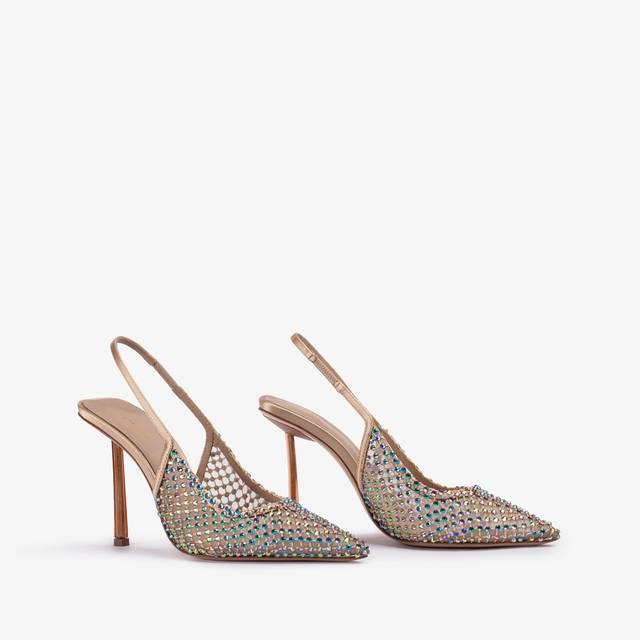 Le Silla Slingback gioiello rete oro e Cristalli iridescenti Nuova