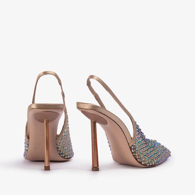 Le Silla Slingback gioiello rete oro e Cristalli iridescenti Nuova