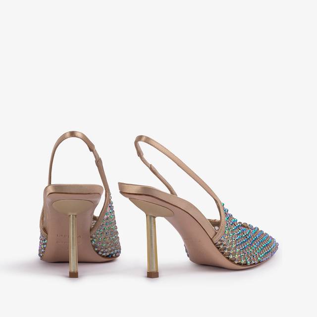Le Silla Slingback gioiello rete oro e Cristalli iridescenti Italy