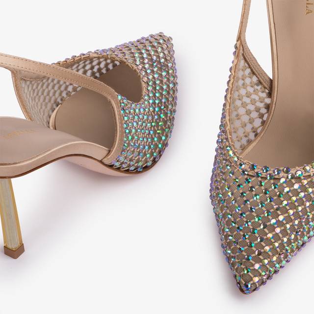 Le Silla Slingback gioiello rete oro e Cristalli iridescenti Italy
