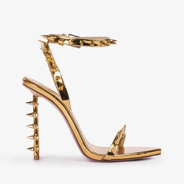 Le Silla Sandalo metallizzato oro pepita con borchie