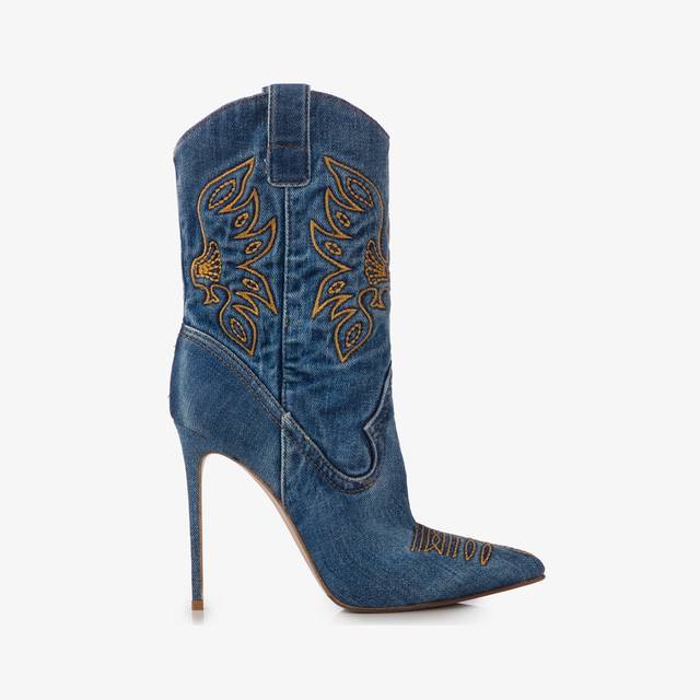 Le Silla Stivaletto d'ispirazione Western denim blu