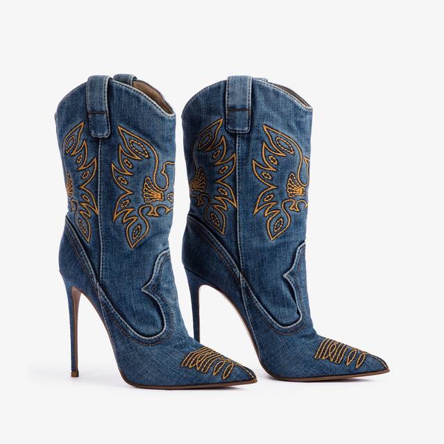 Le Silla Stivaletto d'ispirazione Western denim blu Acquista Ora