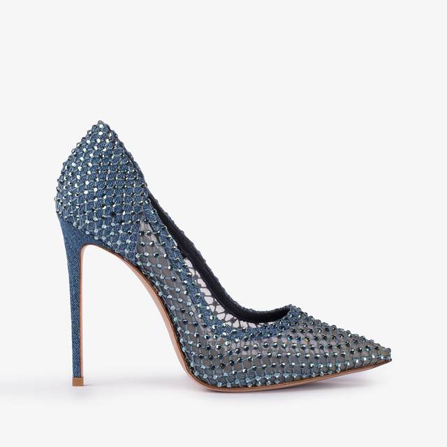 Le Silla Décolleté gioiello rete denim blu