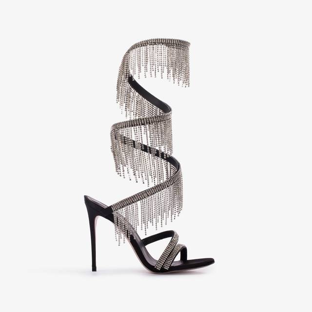 Le Silla Sandalo raso nero con frange argento