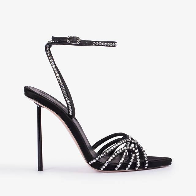 Le Silla Sandalo gioiello raso nero e Cristalli argento
