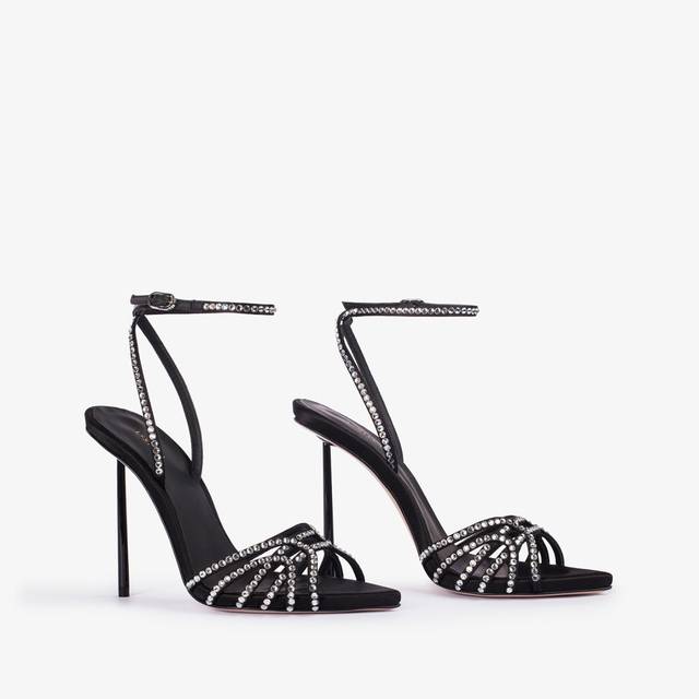 Le Silla Sandalo gioiello raso nero e Cristalli argento Negozio