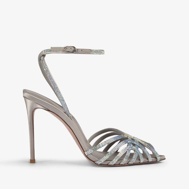 Le Silla Sandalo raso argento e Cristalli