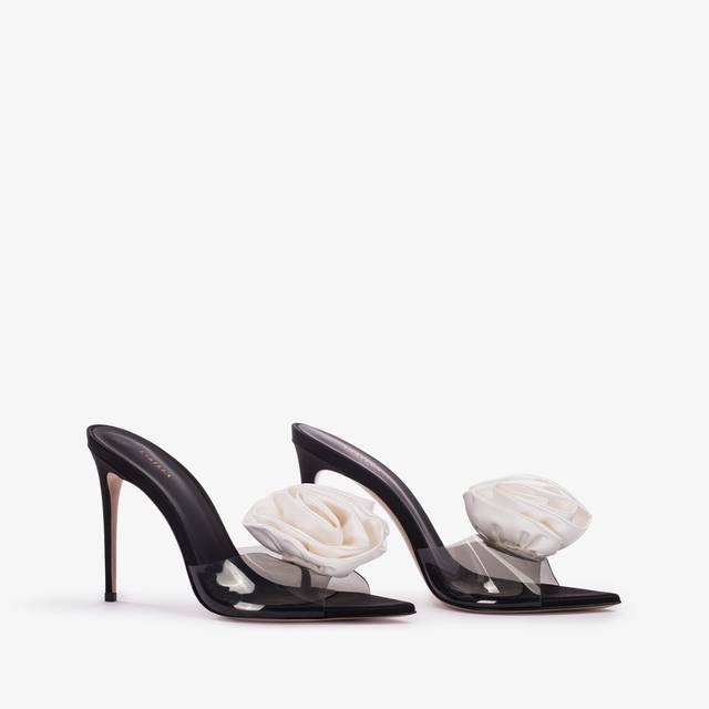 Le Silla Sandalo mule gioiello raso e plexy nero e bianco 2025