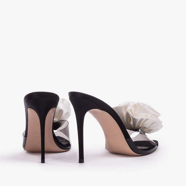 Le Silla Sandalo mule gioiello raso e plexy nero e bianco 2025