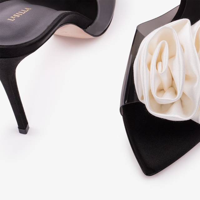 Le Silla Sandalo mule gioiello raso e plexy nero e bianco 2025