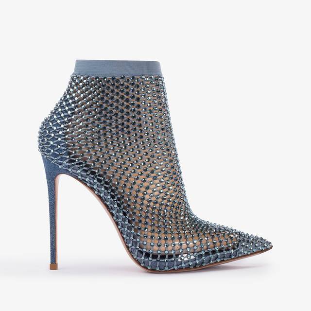 Le Silla Stivaletto calza blu denim e Cristalli