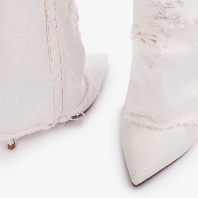 Le Silla Stivale al ginocchio con risvolto denim bianco distressed Prezzo Ridotto