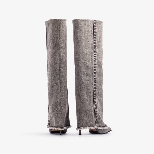 Le Silla Stivale al ginocchio con risvolto denim nero Sottocosto