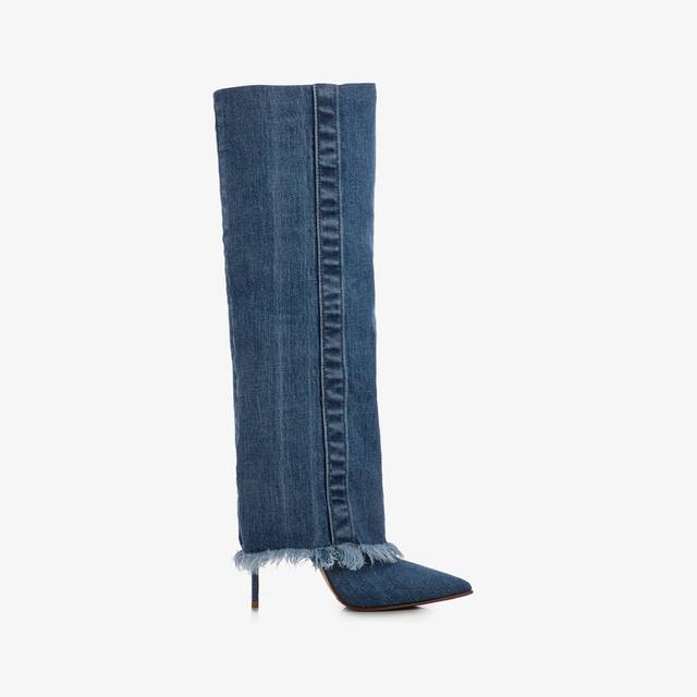 Le Silla Stivale con risvolto denim blu