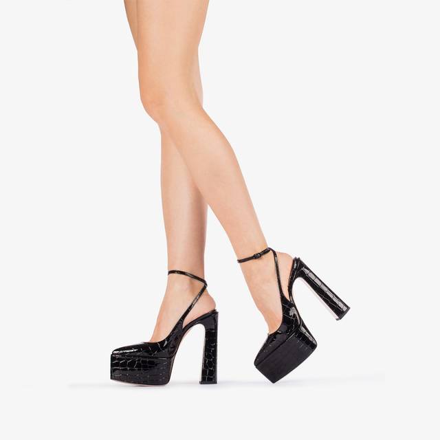 Le Silla Slingback con plateau stampa cocco nera Offerta