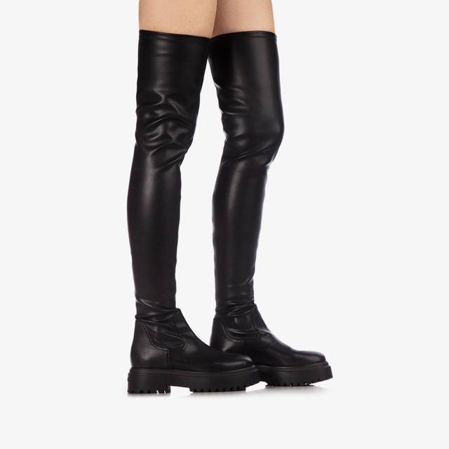 Le Silla Stivale sopra il ginocchio pelle vegan stretch nero Offerte