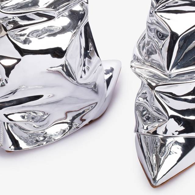 Le Silla Stivale al ginocchio d'ispirazione Western con risvolto metallizzato argento Saldi Di Fabbrica
