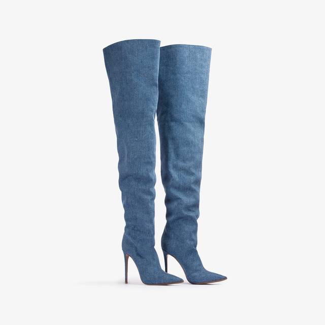 Le Silla Stivale sopra al ginocchio denim oversize blu Nuova