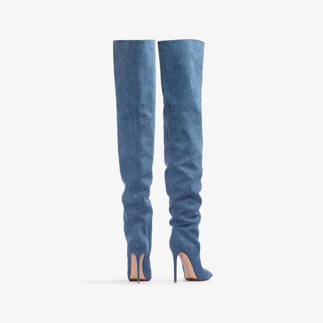 Le Silla Stivale sopra al ginocchio denim oversize blu Nuova