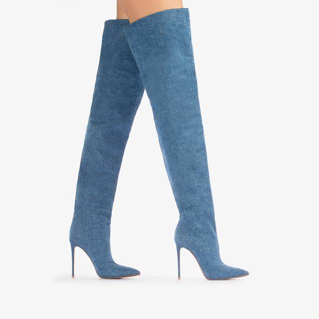 Le Silla Stivale sopra al ginocchio denim oversize blu Nuova