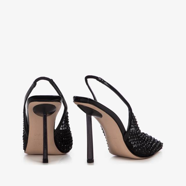 Le Silla Slingback gioiello rete nero jet Pezzi Unici
