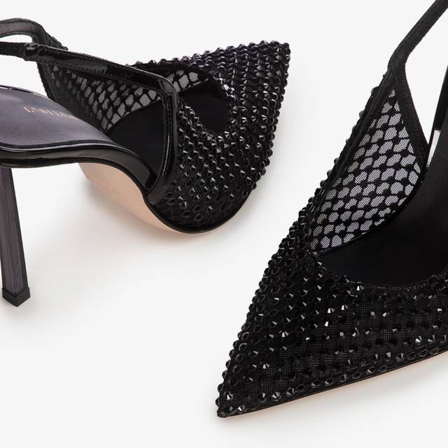 Le Silla Slingback gioiello rete nero jet Pezzi Unici