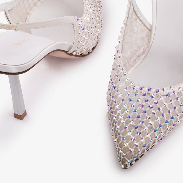 Le Silla Slingback gioiello rete bianca carta e Cristalli Acquista Ora