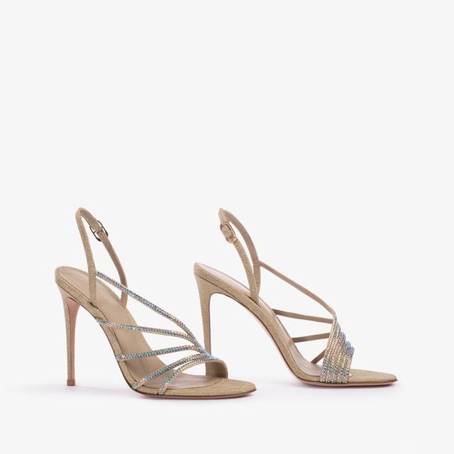 Le Silla Sandalo tessuto glitter oro e Cristalli iridescenti Presa