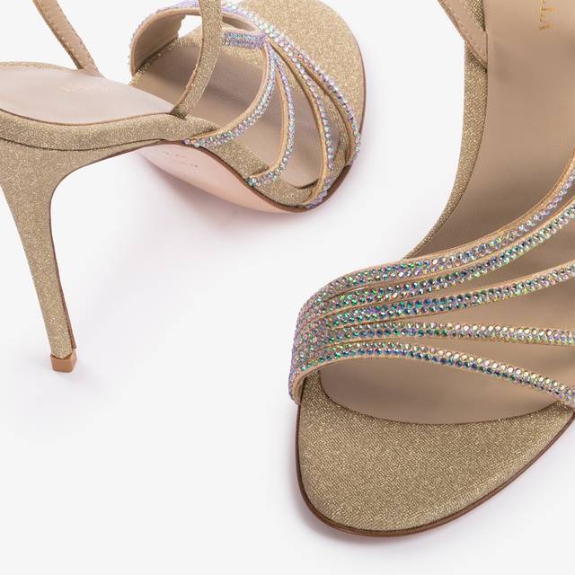 Le Silla Sandalo tessuto glitter oro e Cristalli iridescenti Presa