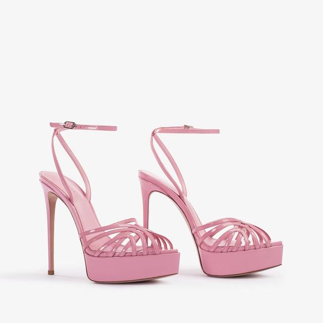 Le Silla Sandalo con plateau vernice rosa dea In Vendita